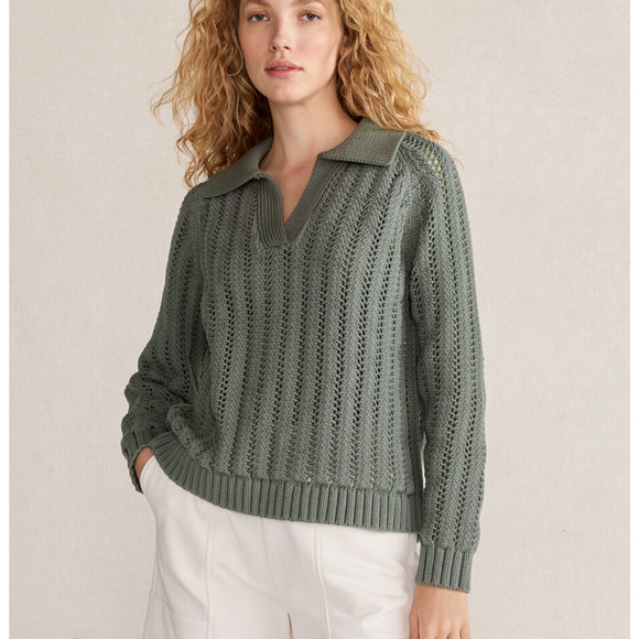 Haven Well Within Open Stitch Johnny Collar Sweater | Sage Green Size Medium - Picture 1 of 6